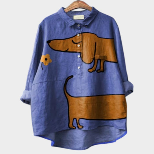 Artistic Dog Print Comfort Blouse